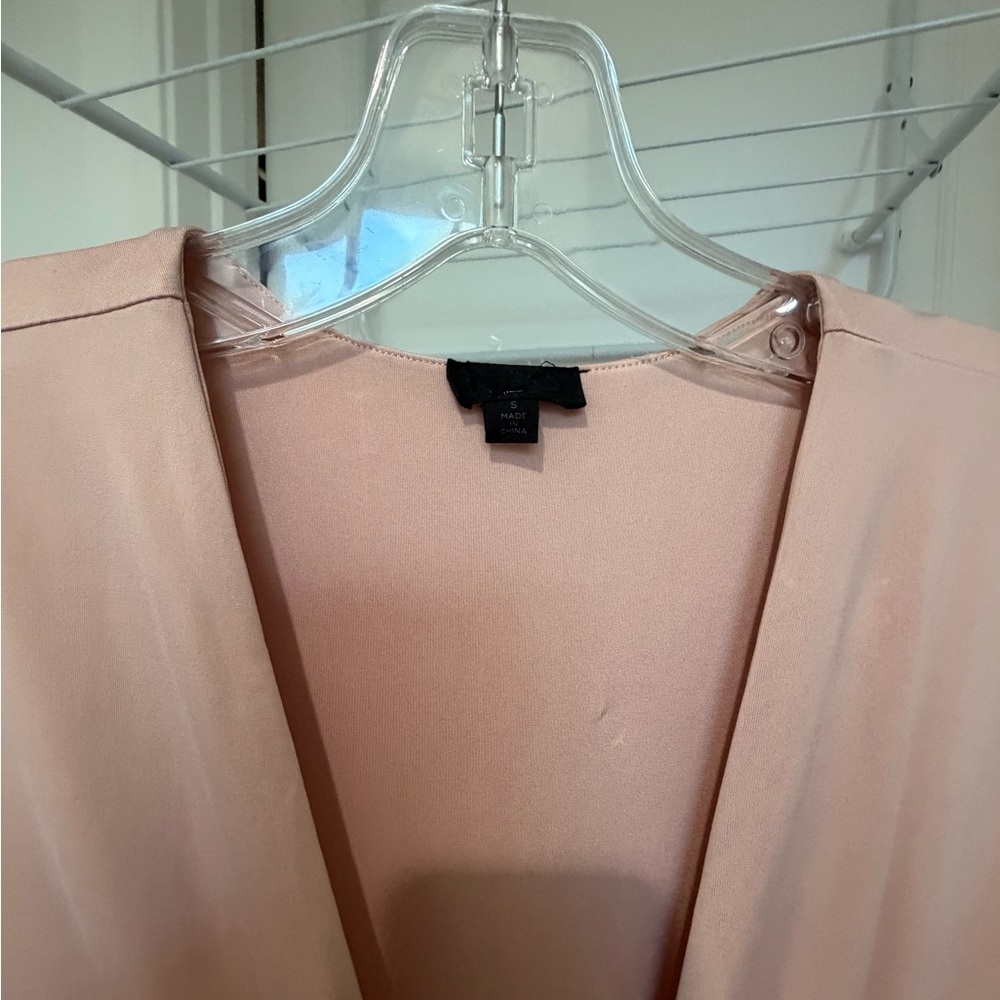 NBD Coco Mini Dress Bodycon Deep V Neck Long Sleeve Ruched Pink Nude